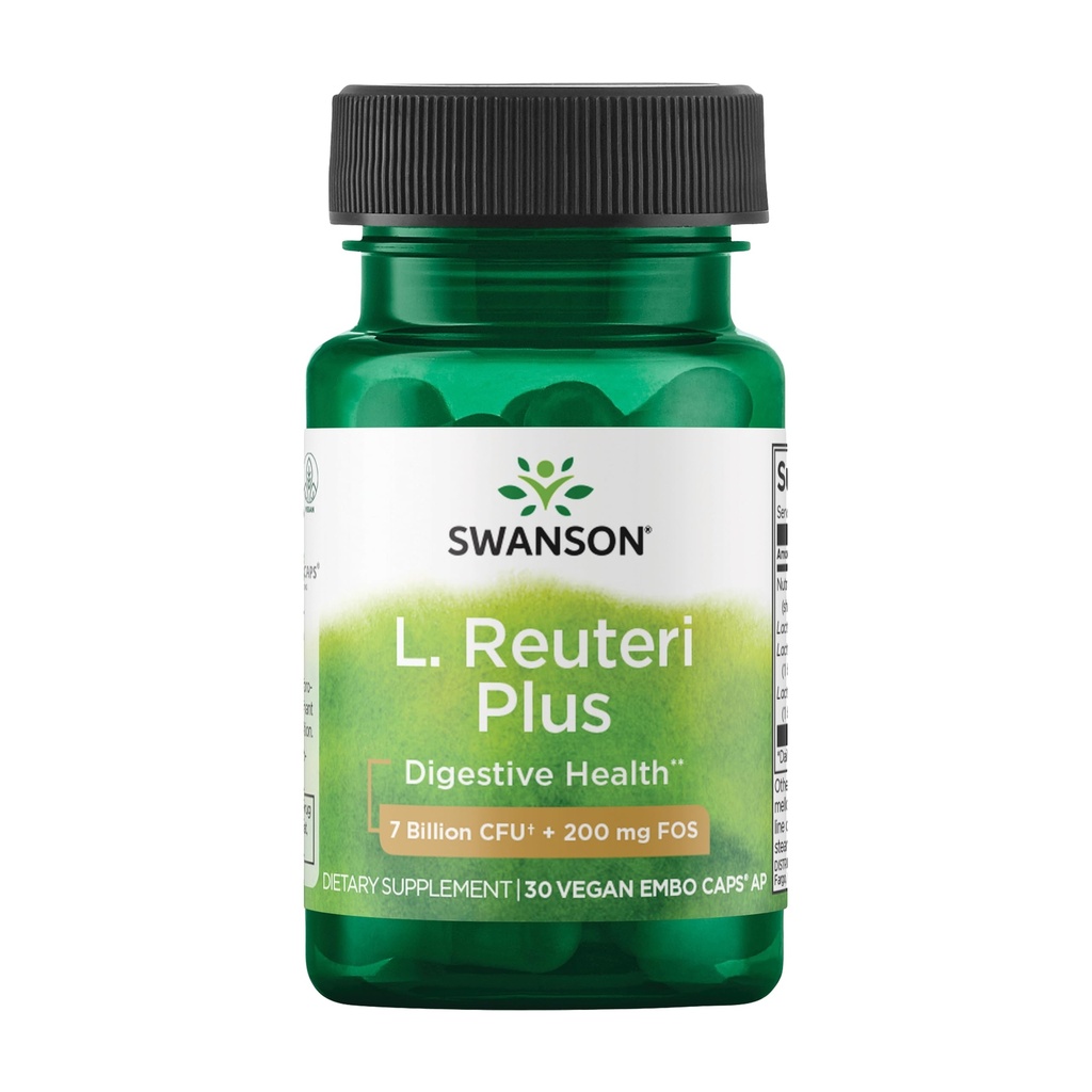 Swanson L. Reuteri Probiotic Plus w/ L. Rhamnosus L. Acidophilus & FOS Prebiotic Digestive Support - Propaguje zdravie Gut w/ 7 miliárd CFU na kapsulu - (30 Veggie Capsules)