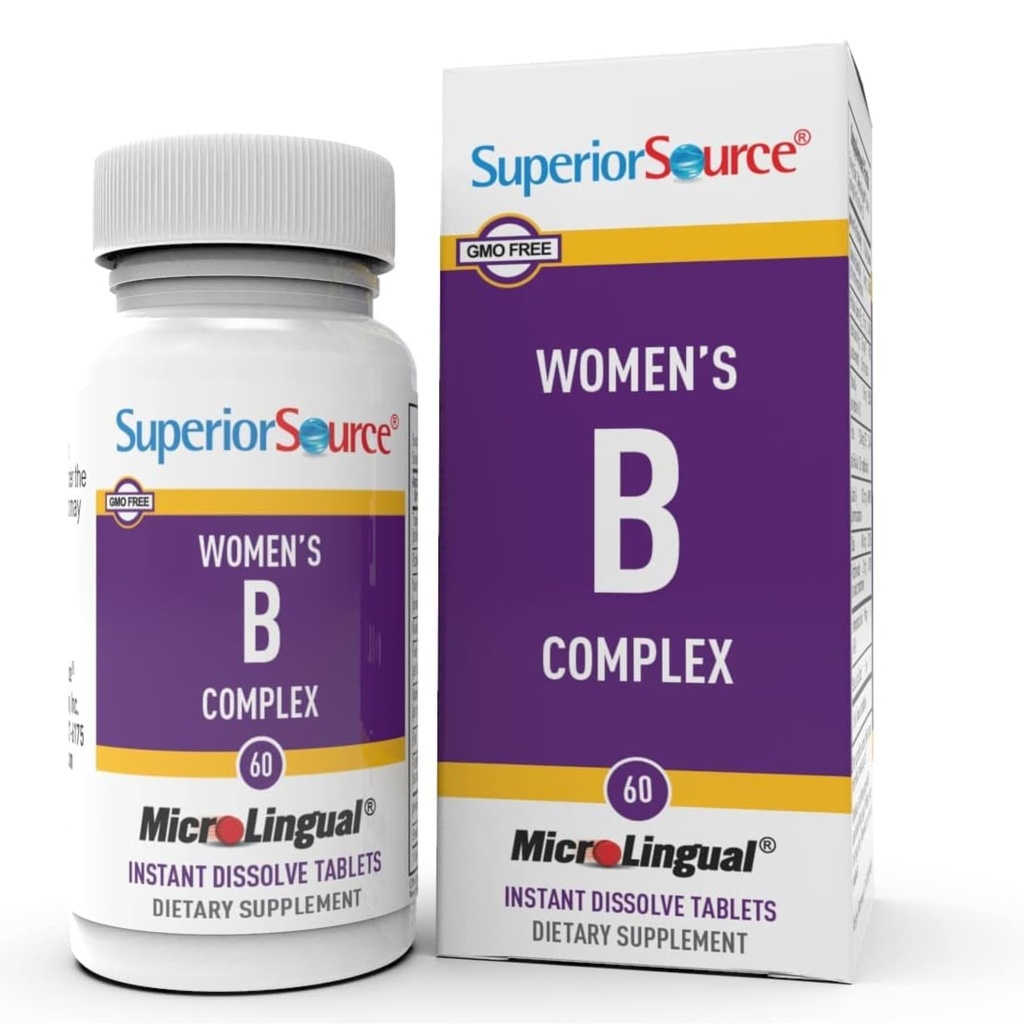 Superior Zdroj Ženy? B komplex - Energetická podpora doplnok pre ženy - Multivitamín s vitamínom B12, vitamín B3 a viac - B vitamín doplnok pomáha zdravie srdca - 60 Sublingválne tablety na rozpúšťanie