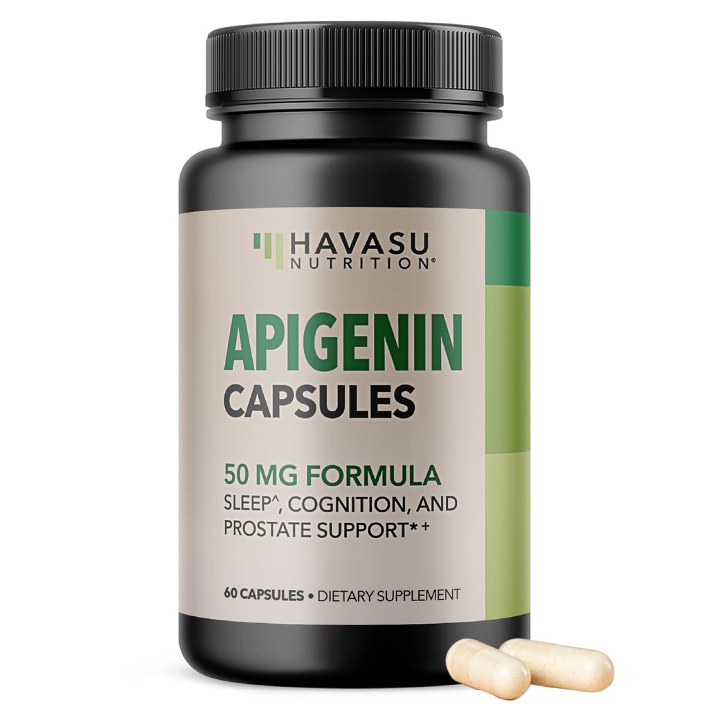 Apigenin Kapsule 50mg - 60 Gróf, Vegan, Non-GMO, Spánok & Cognitive Suplement - Kamilka Flavonoid pre relaxáciu, prostaty zdravie, Melatonín-free, Lipozomálna formula pre zvýšenú absorpciu