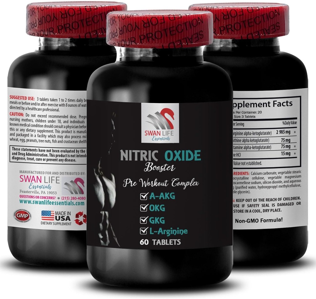 A-AKG - NITRIC OXID BOOSTER - oxid dusnatý doplnky pre mužov, cvičebná energia, čerpadlo výkon, fitnes vzorec, vytrvalosť vzorec, výkonové zameranie, energetická zmes, zvýšenie výkonu 1 Fľaša 60 Tablety