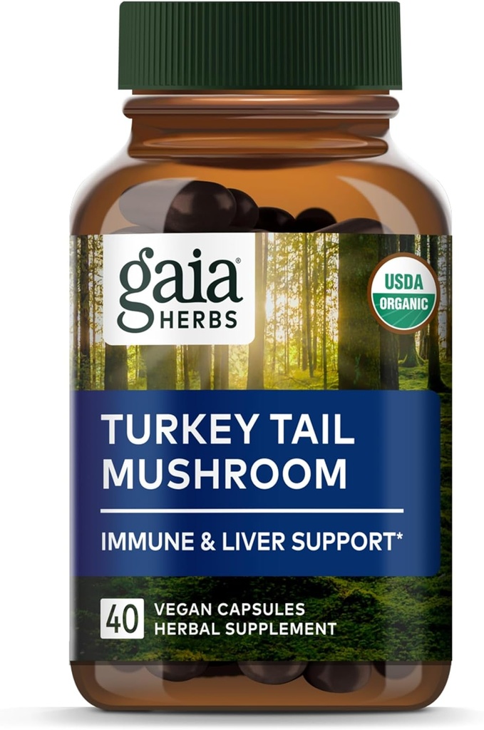 Gaia byliny Turecko chvosta huby - Imunitná podpora doplnok pre udržanie zdravia pečene - s organickým Tureckom chvosta huby ovocný telo extrakt - 40 Vegan Kapsule