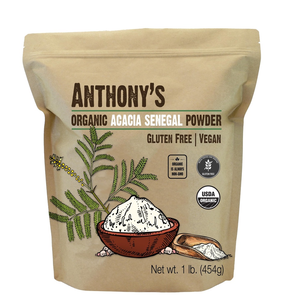 Anthony's Organic Acacia Senegal Powder, 1 LB, Batch Tested Gluten Free, Non GMO, Rozpustné Fiber, Prebiotic