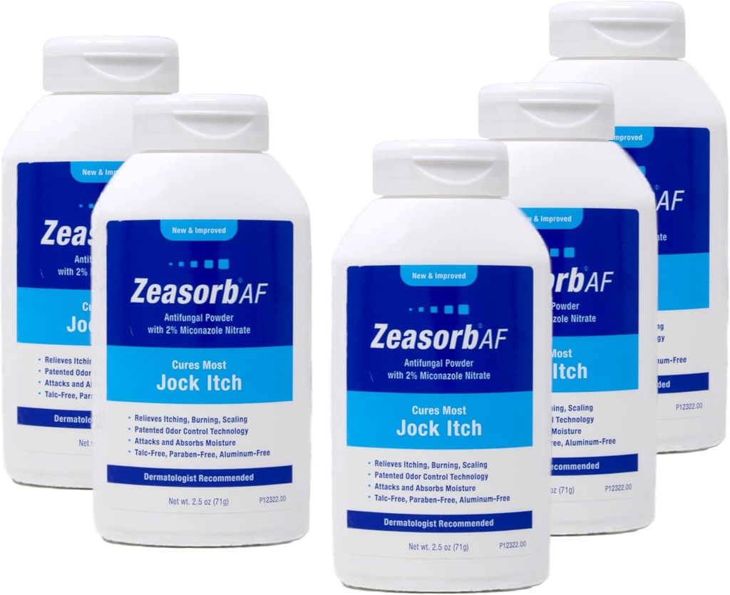 Zeasorb AF Antimykotický prášok s 2% Mikonazol Nitrate, Cures Most Jock Itch, 2,5 oz (Pack of 5)