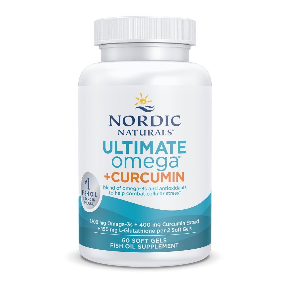 Nordic Naturals Omega Curcumin, Lemon - 60 Soft Gels - 1200 mg Omega-3 + 400 mg Optimalizovaný Curcumin - Combats Cellular Stres - Non-GMO - 30 Servírovanie