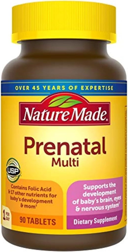 Príroda vyrobené prenatálne multi, 90 tabliet, kyselina listová + 17 prenatálne vitamíny a minerály na podporu vývoja dieťaťa a mama, vitamín D3, vápnik, železo, jód, vitamín C a viac (Súprava 3)