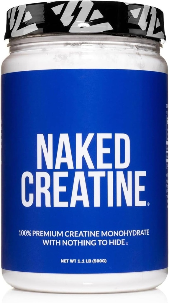 NAKED Pure Micronized Creatin Monohydrate Powder - Neochutený, 500g, 1,1lb hromadne - Vegan, non-GMO, Gluten-free, Soy-free, žiadne výplne, podporuje rast a silu svalov - 100 porcií
