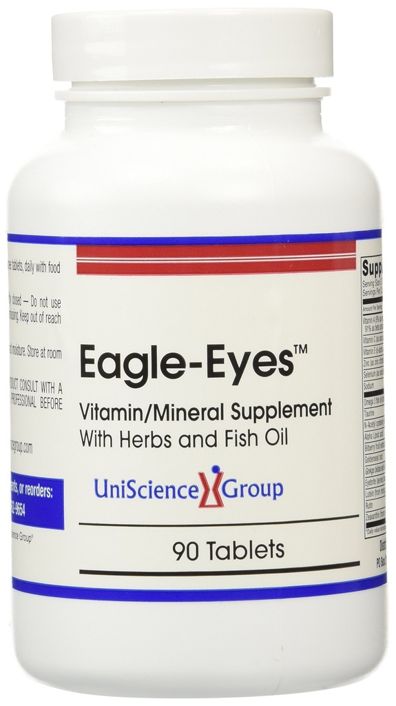 Eagle-Eyes, Optimal Vision Health with 500 mg Omega 3 Fish Oil, Lutein, Zeaxantin, Čučoriedkový ovocný extrakt, Vitamíny A, C, E, Zinok, NAC, Taurín, 90 tabliet
