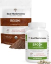 Skutočné huby Ergotioneine (60ct) a Reishi Organic Powder (45 Servings) Bundle with Shiitake and Oyster Mushrom Extracts - Longevity and Relaxation -Vegan, Gluten Free, Non-GMO