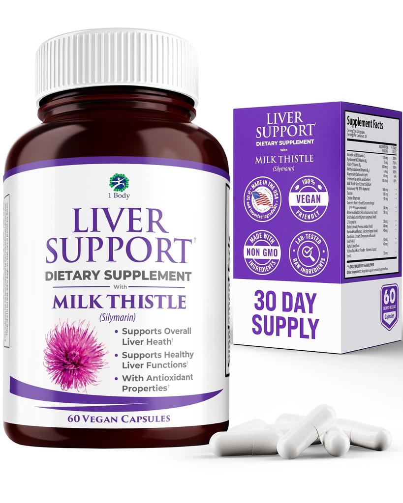 Podpora pečene - Detox & Cleanse Supplement (Vegetariánska) - Advanced Natural Liver Health Formula, ktorá kombinuje mlieko bodka, selén, kurkumín, vitamín B12, vitamín C, alfa kyselina lipová, N cetylcysteín, horčík, taurín a viac - 30 dní