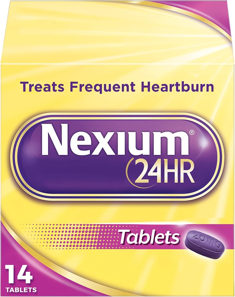 Nexium 24HR Tablety na úľavu od pálenia záhy s oneskoreným uvoľňovaním, Ezomeprazol Redukcia kyseliny horčíkovej, 20 mg, 14