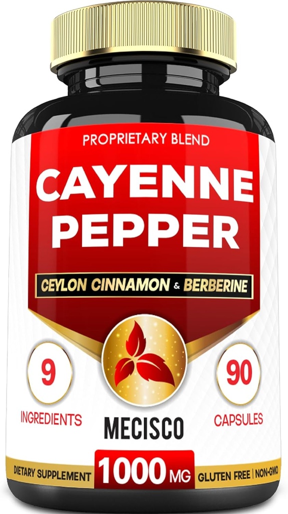 Cayenne Pepper Doplnky s Turmerica Curcumin Root, Berberine HCl, Ceylon škorica Bark & More - 90 Kapsule - Podpora Trvanlivosť Zdravie, Immune System & Body Balance