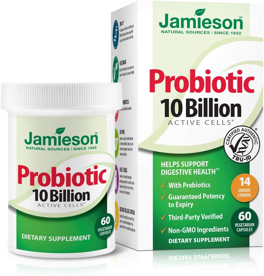 Jamieson Probiotiká 10 miliárd - Denné probiotické doplnky pre trávenie, obnoviť zdravie Gut, a Imunitný systém podpora - Probiotiká pre ženy a mužov (60 Počet).