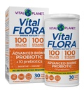 Vital Planet - Vital Flora Advanced Probiotic 100 miliárd CFU, 100 rôznych kmeňov, 10 organických prebiotík, Imunitná podpora, Tráviace zdravie Stabilné probiotiká pre ženy a mužov 30 Kapsule