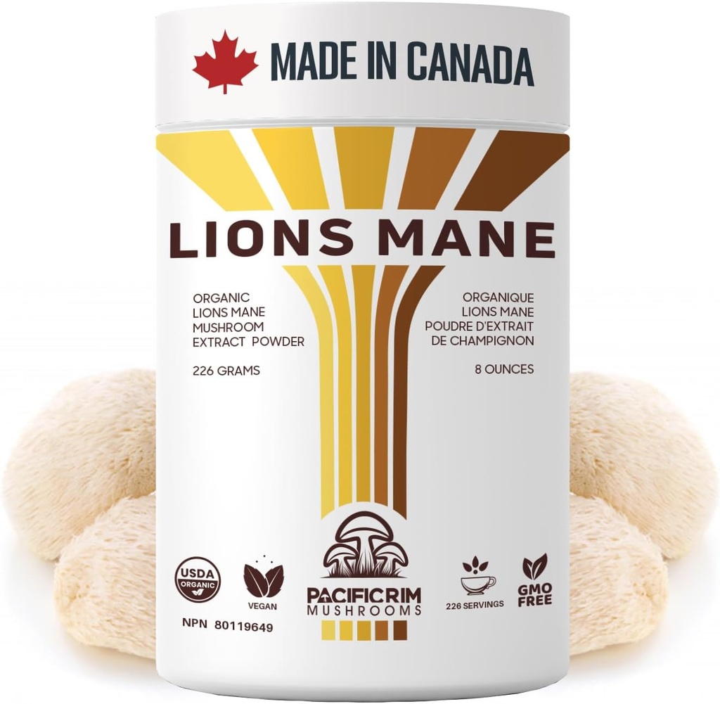 Lions Mane Supplement Powder Ultra Strength 10:1 Organic Lions Mane Huba Podpora pamäte, kognitívne, zdravie mozgu, 8 Ounces / 226 Slúži