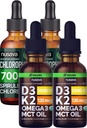NUSAVA Neochutené D3 K2 kvapky a chlorofylové kvapalné kvapky Bundle - Silné kvapalné vitamíny pre srdce, kĺb, energia, a imunitná podpora - non-GMO, bez lepidla, 2pk Každý