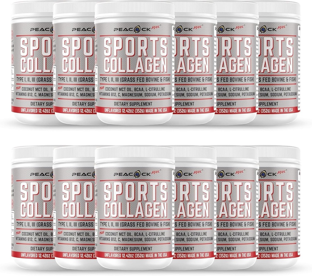 Sports Collagen Powder, 12.42 oz, Balenie 12 - Grass Fed Bovine & Wild Fish Hydrolyzed Type I, II, III Multicolagen Peptides, Neochutený Protein Powder with Electrolytes