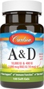 Carlson - A & D, 10000 IU (3000 μg RAE) Vitamín A, 400 IU (10 μg) Vitamín D3, podpora zraku, zdravie pokožky, 100 mäkkých gélov