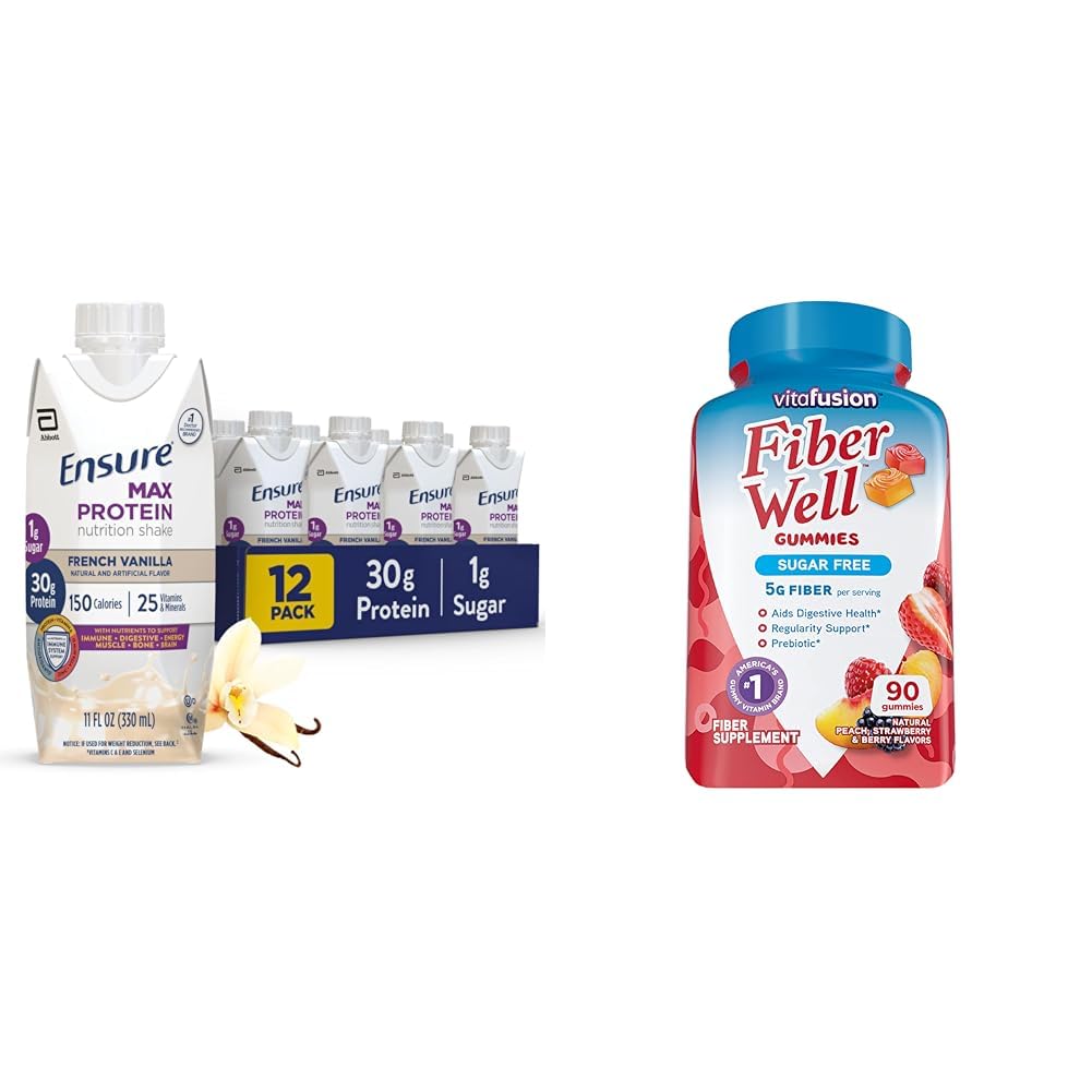 Uistite sa, že Max Bielkoviny Nutrition Shake s 30g Protein & Vitafusion Sugar Free Fiber Gummies, Peach / Strawberry / Blackberry, 90 Počet