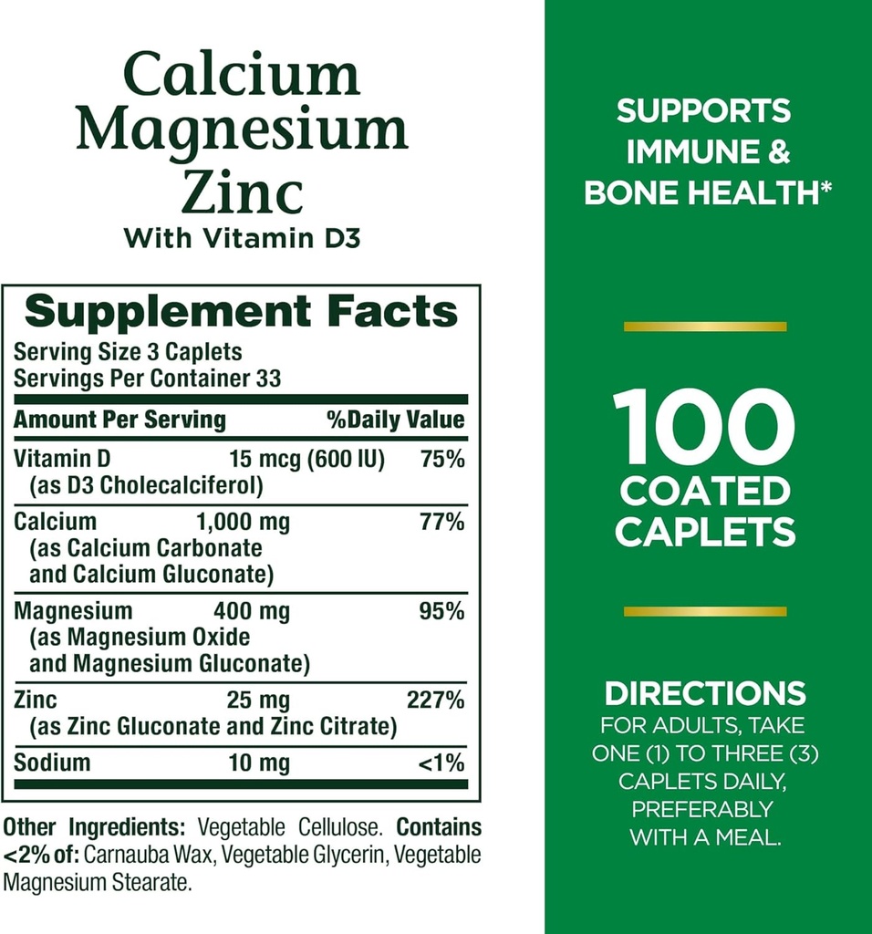 Prírodná bounty vápnik Magnézium & Zinok Caplets, Immune & Supporting Bone Health, 100 Počet (Stock of 2)