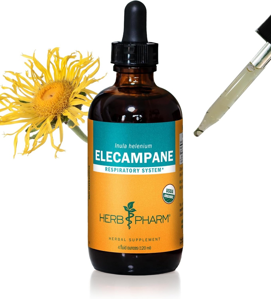 Herb Pharm Certified Organic Elecampane Liquid Extract for Respiration System Support - 4 Ounce
