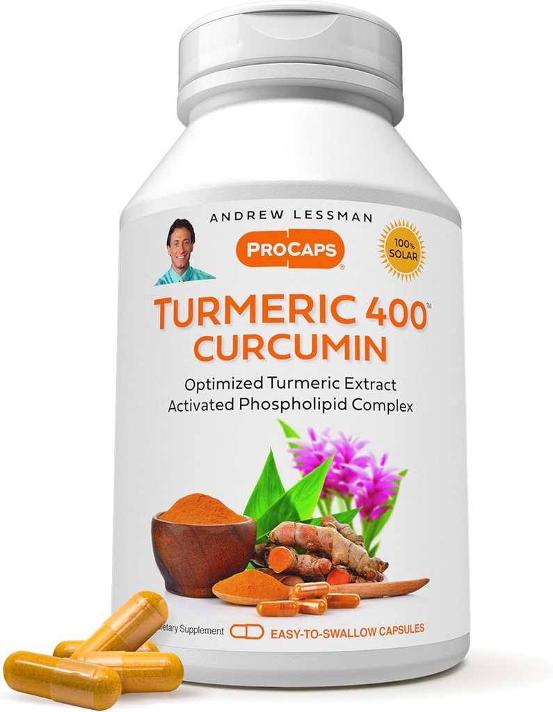 ANDREW LESSMAN Turmeric 400mg - 120 Kapsule - 95% Curcuminoids ako Fosfolipid Complex pre Optimum Výhody a absorpcia, Vysoká potencie Štandardizovaný extrakt, Malé ľahko prehltnúť Kapsule