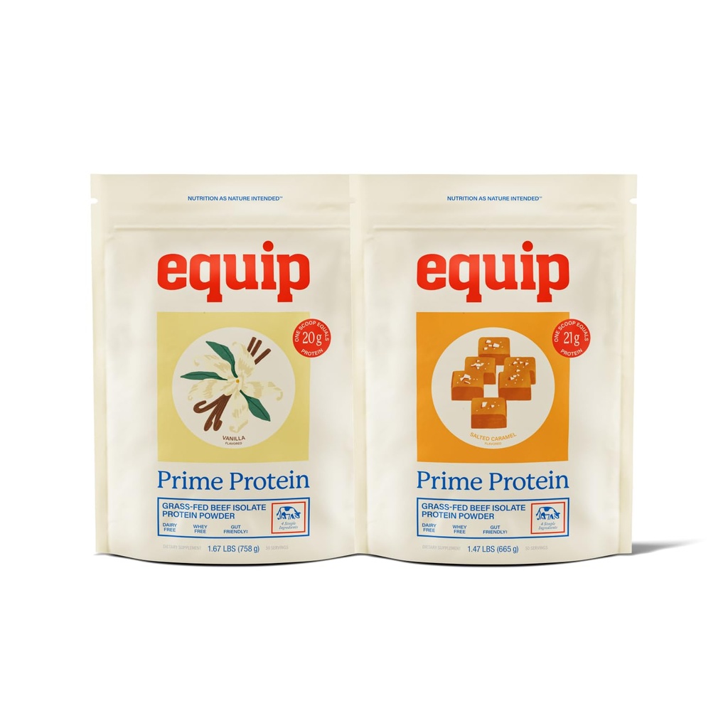 Equip Foods Prime Protein Powder Vanilla & Prime Protein Powder Salated Caramel