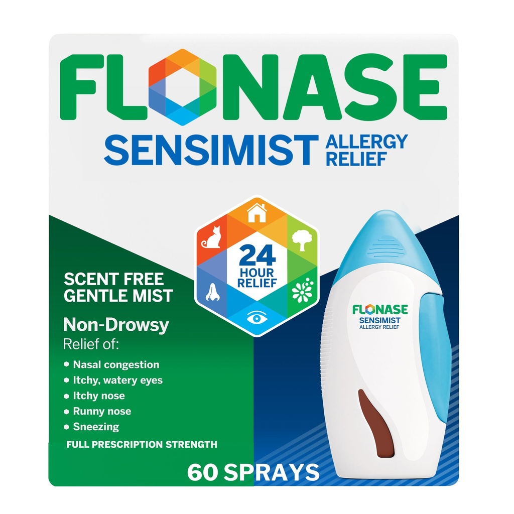 Flonase Sensimist Alergická úľava nosový sprej pre non-Drowsy, 24-hodinový multi-Symptom alergie Relief 60 sprejov