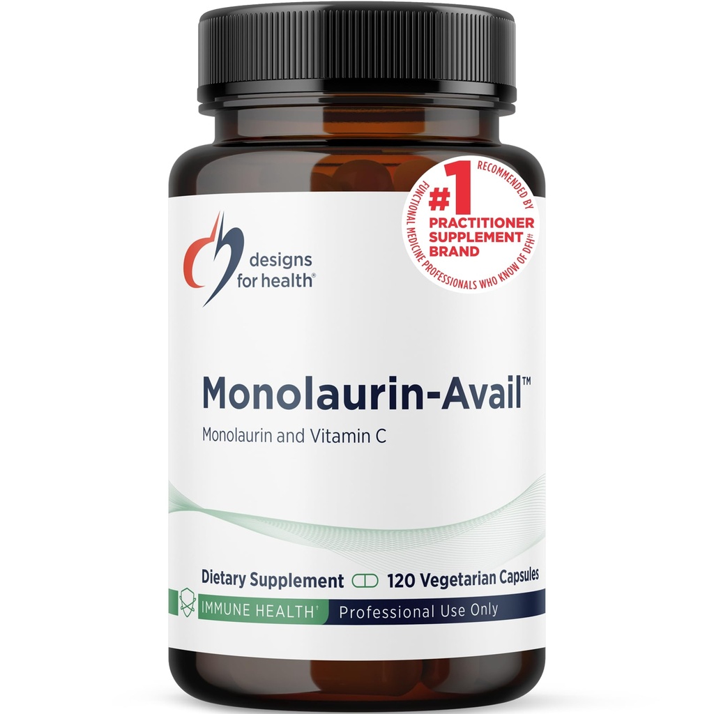 Dizajn pre zdravie Monolaurin-Avail - 1000 mg Glycerolmonolaurát + vitamín C so slnečnicovým lecitínom na zlepšenie absorpcie monolaurín - Non-GMO + Gluten Free Immune Suplement (120 kapsúl)