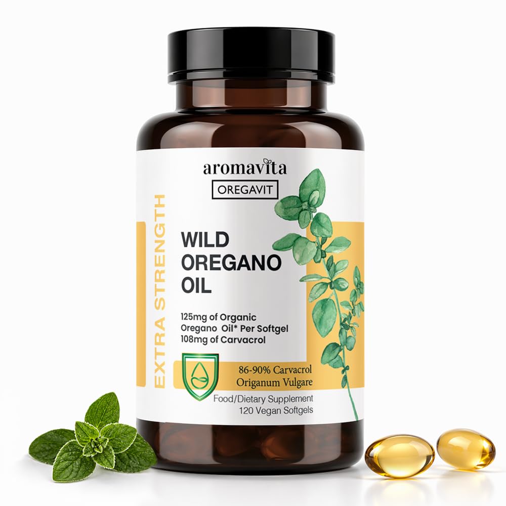 Vegan Wild Oregano Oil Capsules Organic, 86- 90% Carvatrol - 125mg Oregano Oil per Softgel - Immune and Digestive Support, Natural Antioxidant, Vegan, Non GMO, 120 Kapsule