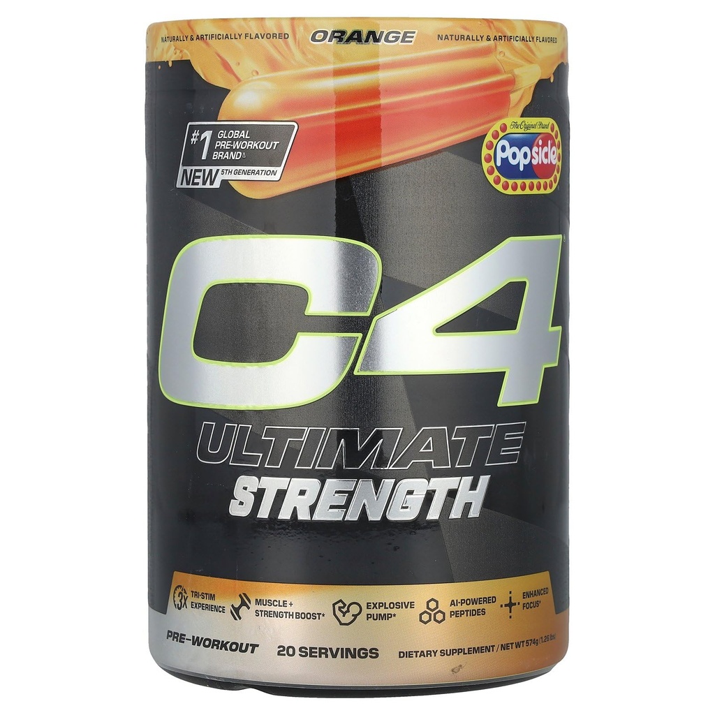 Cellucor C4 Ultimate Strength Pre Cvičenie Powder - Tri-Stim Experience 300mg Caffeine+TeaCrine+Dynamine - Creatin & Beta-Alanine - Energy Supplement for Men & Women - Orange Popsicle, 20 Servings
