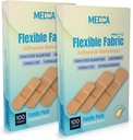 Flexibilné tkaniny Lepiace pásy pre pohodlnú flexibilnú veľkú ochranu a starostlivosť o ranu malých rezov, škrabiek, a rany, rozmanité veľkosti (2-1/4"x5/8," 3" x3/4," 3"x1") - Twin Pack 100 CT Box