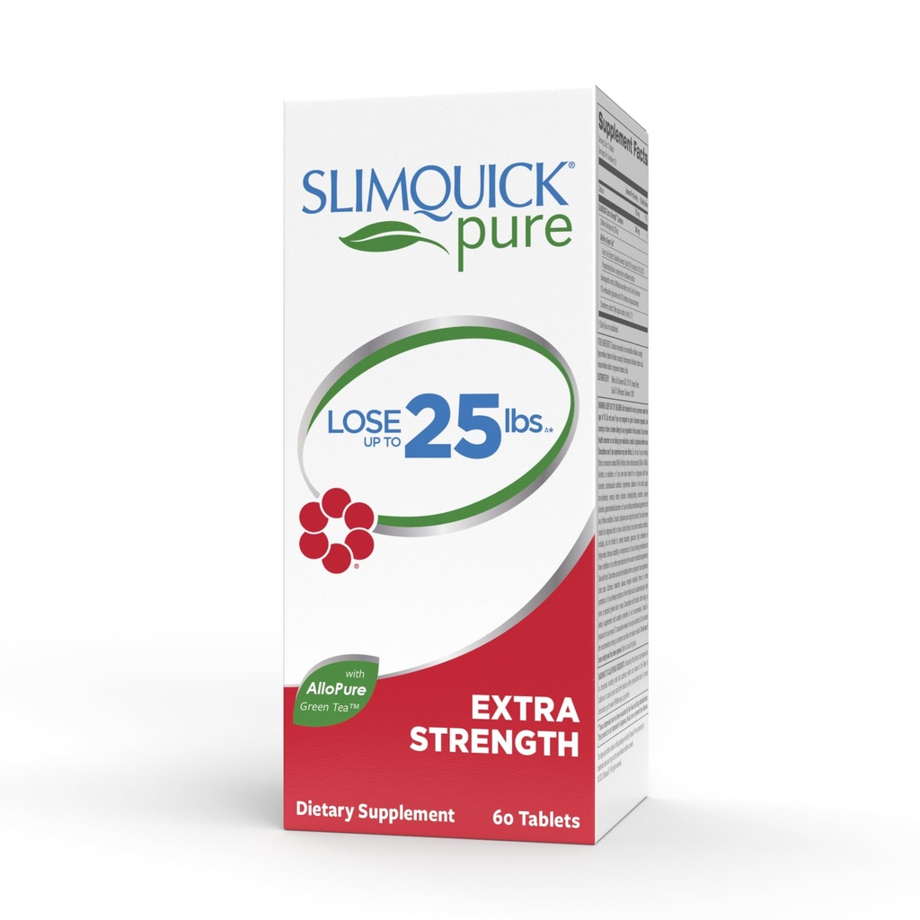 Slimquick Pure 3x Extra Strength Pill for Women, Pomáha dosiahnuť ciele hmotnosti, Pomáha metabolizmus, Strata prebytočnej vody, udržuje plná dlhšie s extraktom zo zeleného čaju, Caste Tree, kofeín, MCT olej - 60 Počet