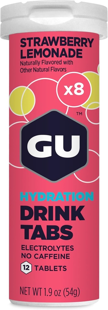 GU Energy Hydratácia Electrolyte Drink Tablety, Enhanced Endurance Sports Drink for Beh, Cycling, Triatlon, Strawberry Lemonade, 8-Count (96 Servings)
