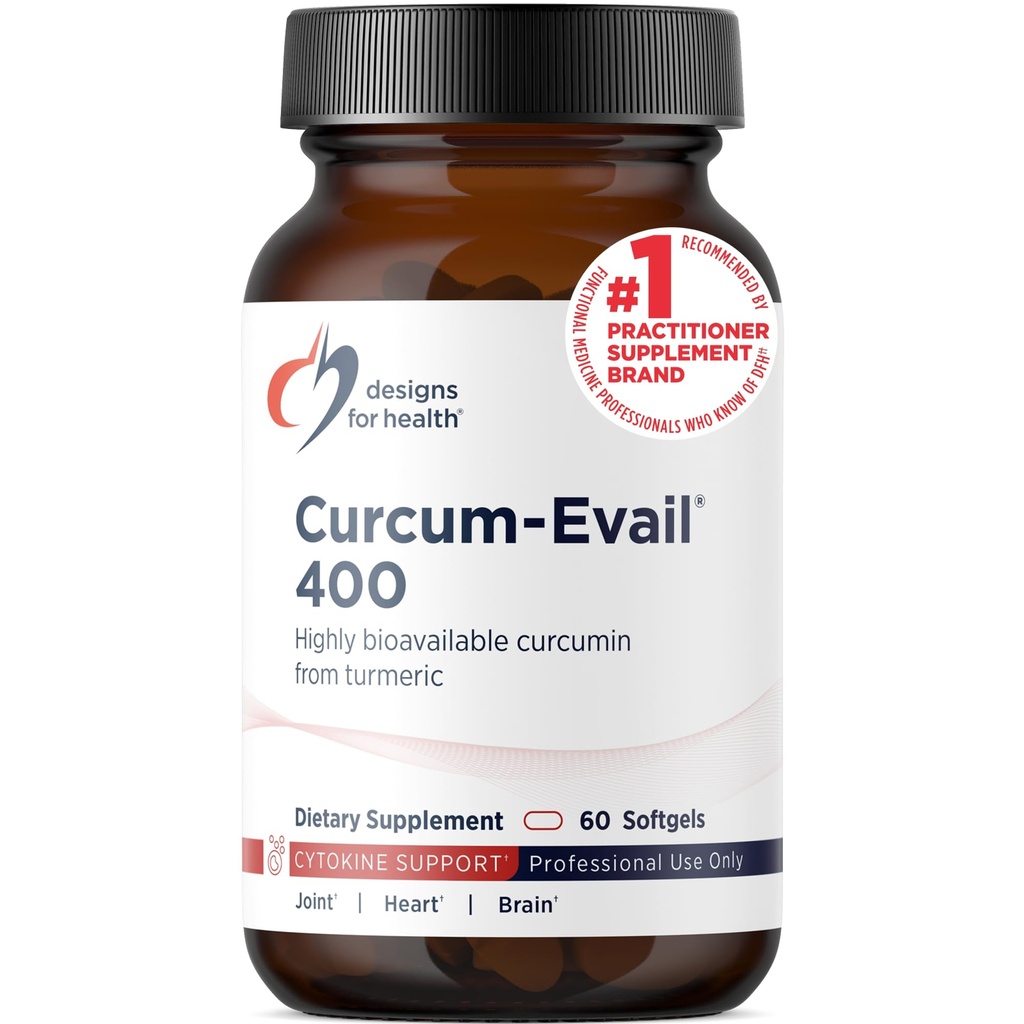 Designs for Health Curcum-Evail 400 - Biodostupné Turmeric Curcumin Supplements - Evail Emulsification Technology - Curcumin C3 Complex with Turmeric Oil + Vitamin E, Non-GMO (60 Softgels)
