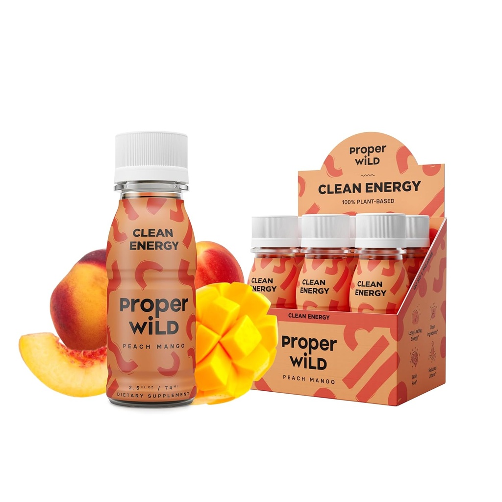 Správne Wild Vegan Energy Shots, s L-Theanine, a organické kofeín, Čistá rastlina na báze energie nápoj, bezlepok, GMO-Free, Mliečne-Free, Stevia-Free, Soy-Free, Peach Mango, 2.5 Fl Oz, 6 Balenie