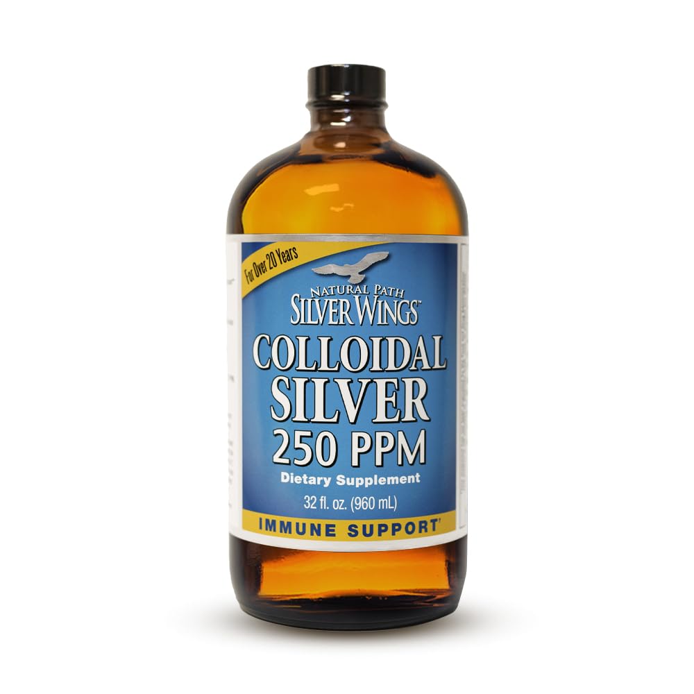 Prírodná cesta Strieborné krídla Koloidné striebro Tekutina - Vylepšená Imunitná podpora Supplement - 250ppm (1250mcg) - 32oz