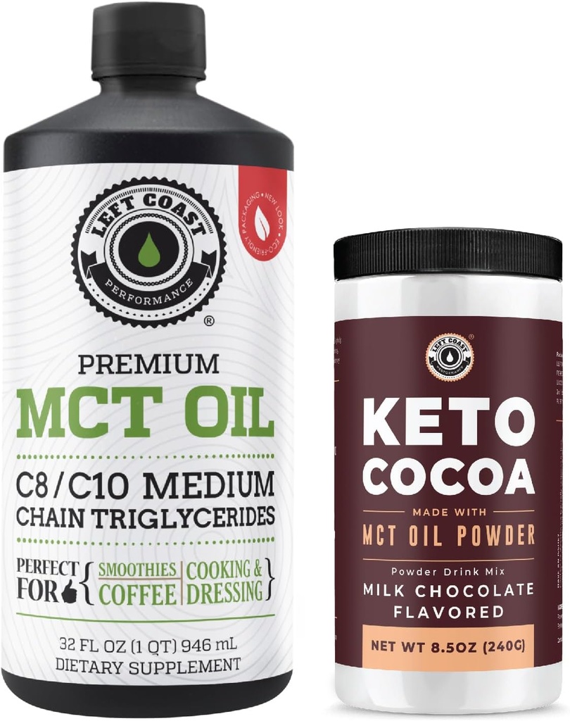 Ľavé pobrežie Výkon 100% Kokosový MCT olej Tekutý, 32oz + Keto Coco Drink Mix, 8.5oz