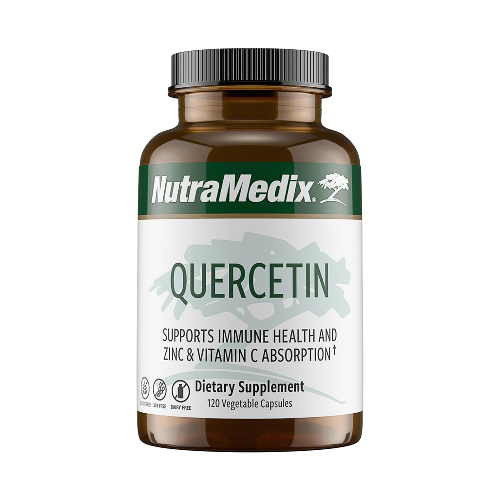 NutraMedix Quercetin - Quercetin 500 mg kapsuly - Antioxidant a imunitná podpora Doplnková liečba k zdraviu srdca - Pomoc pri absorpcii zinku a vitamínu C (120 vegetariánskych kapsúl)