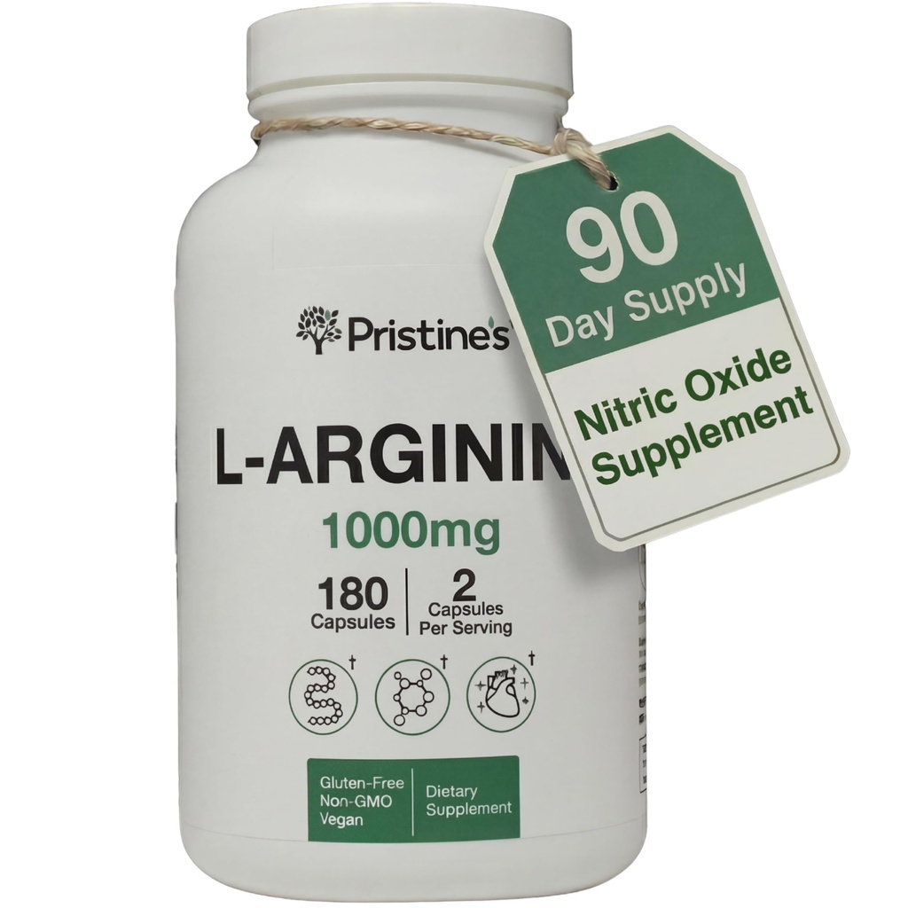 Pristinine L Arginine Doplnky pre mužov a ženy - 1000 mg Kapsule 90-dňová dodávka Oxid dusnatý a podpora aminokyselín pred tréningom
