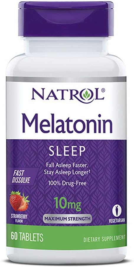 Natrol Melatonín Spánok Maximálna sila rýchlo rozpustiť Jahodová príchuť 10 mg 60 tabliet (dávka 2)