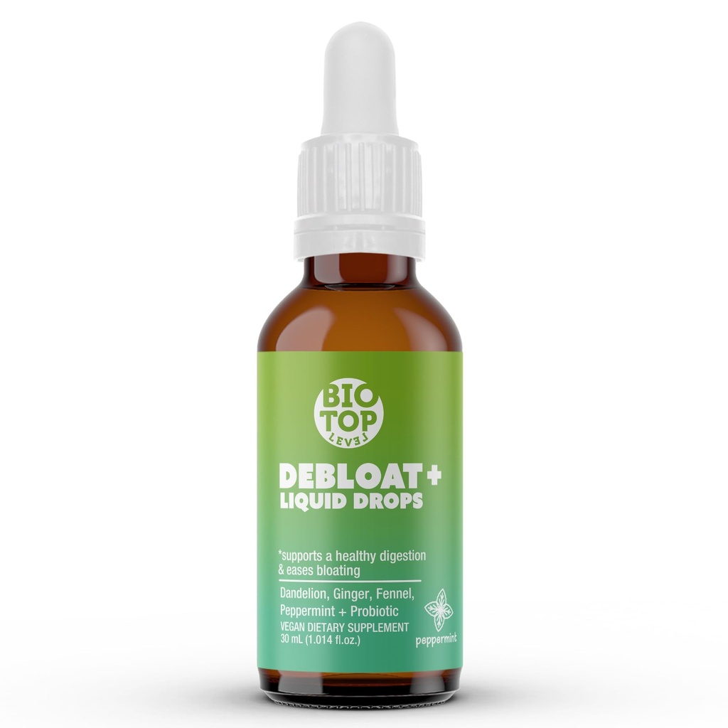 Debloat Organic Liquid Drops for Natural Gas & Bloating Relief, podporuje Tráviace & Gut zdravie s púpavom, Ginger, Fenikel, Peppermint, bez cukru 1.0 Fl Oz.