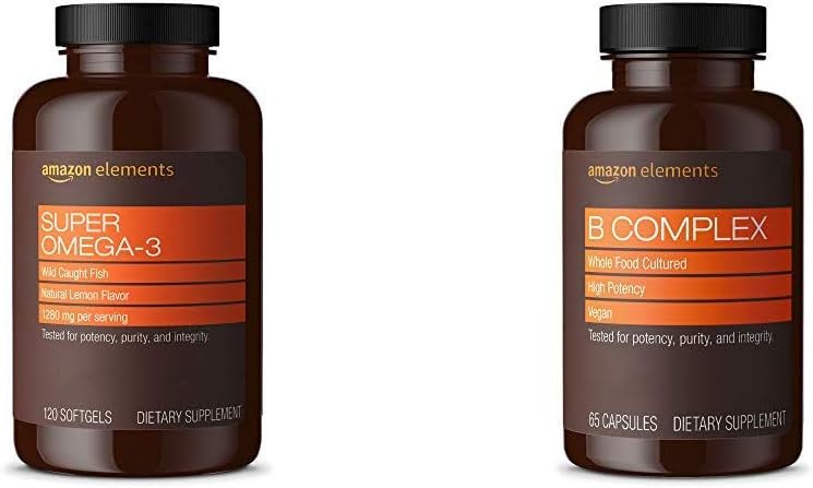 Prvky Super Omega-3 (120 Počet) a prvky B komplex (65 Kapsule)