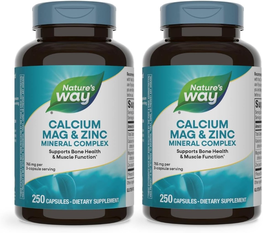 Nature's Way Caldium Magnézium & Zinok Mineral Complex, podporuje kostné zdravie a svalovú funkciu*, Immune Support*, 250 kapsúl (Backaging May Vary) - 2 balenia