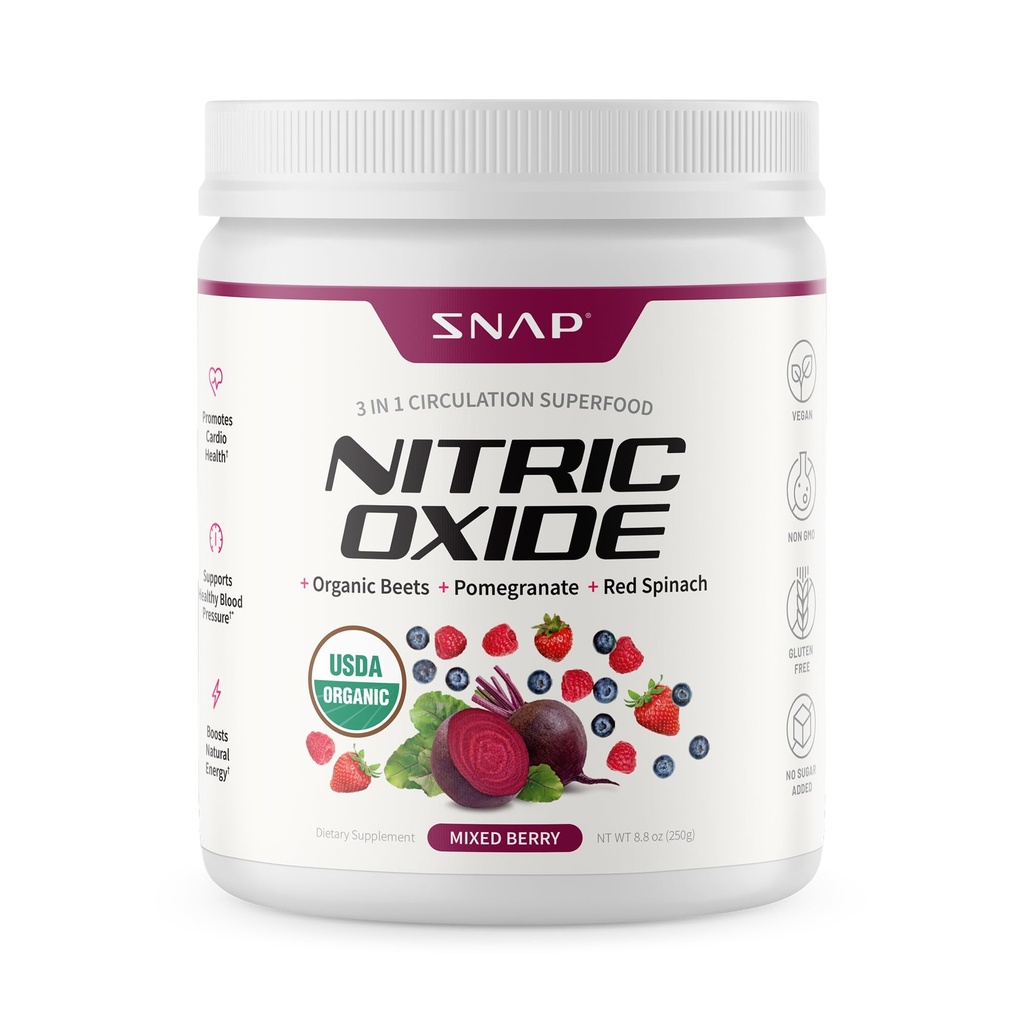 Snap Doplnky Organická repa Root Oxid dusnatý prášok - Podporuje energiu a zdravé obeh, 8,8 oz (30 Servings, 1 mesiac dodávky), Zmiešané Berry