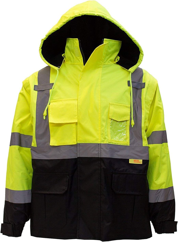 Troy Safety Men's Ansi Class 3 High Vidibility Safety Bomber Bundet With Zipper, PVC Pocket, Black Bottom, Qty 1 (Medium,Lime Green)