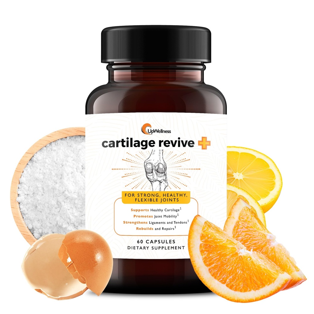 UpWellness Cartilage Revive + Spoločná podpora doplnok pre mužov a ženy s kolagénom typu II pre kĺby - D-Glukosamine Sulfate, MSM, vitamín D3, vitamín C a viac - 60 kapsúl