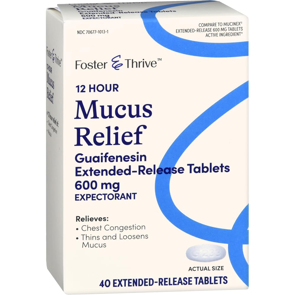 Foster & Thrive hrudníka kongescia mucus rozšírené uvoľnenie, 600 mg Guaifenesin uľaví hrudníka kongescie spôsobené nadmernému muku, (Porovnaj Mucinex 12 Hodina rozšírené uvoľnenie), 40 tabliet