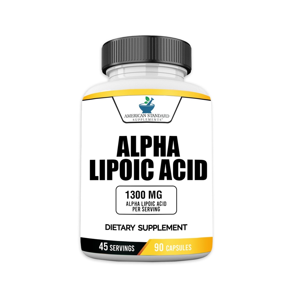 American Standard Supplements Alpha Lipoic Acid 1300mg Per Serving - Vegan, Gluten Free, Non-GMO, 90 Kapsule, 45 Servings