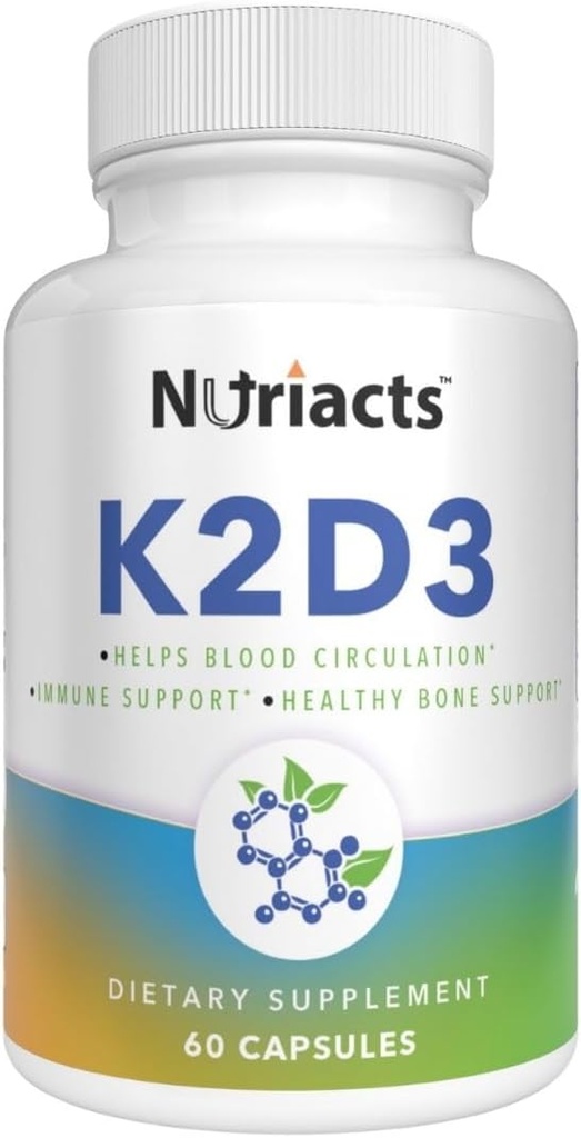 Vitamín D3 K2 s vápnikom a bioprinom 60 kapsúl - komplexné zdravie kostí, kardiovaskulárna podpora, zvýšená absorpcia - non-GMO, bez cukru