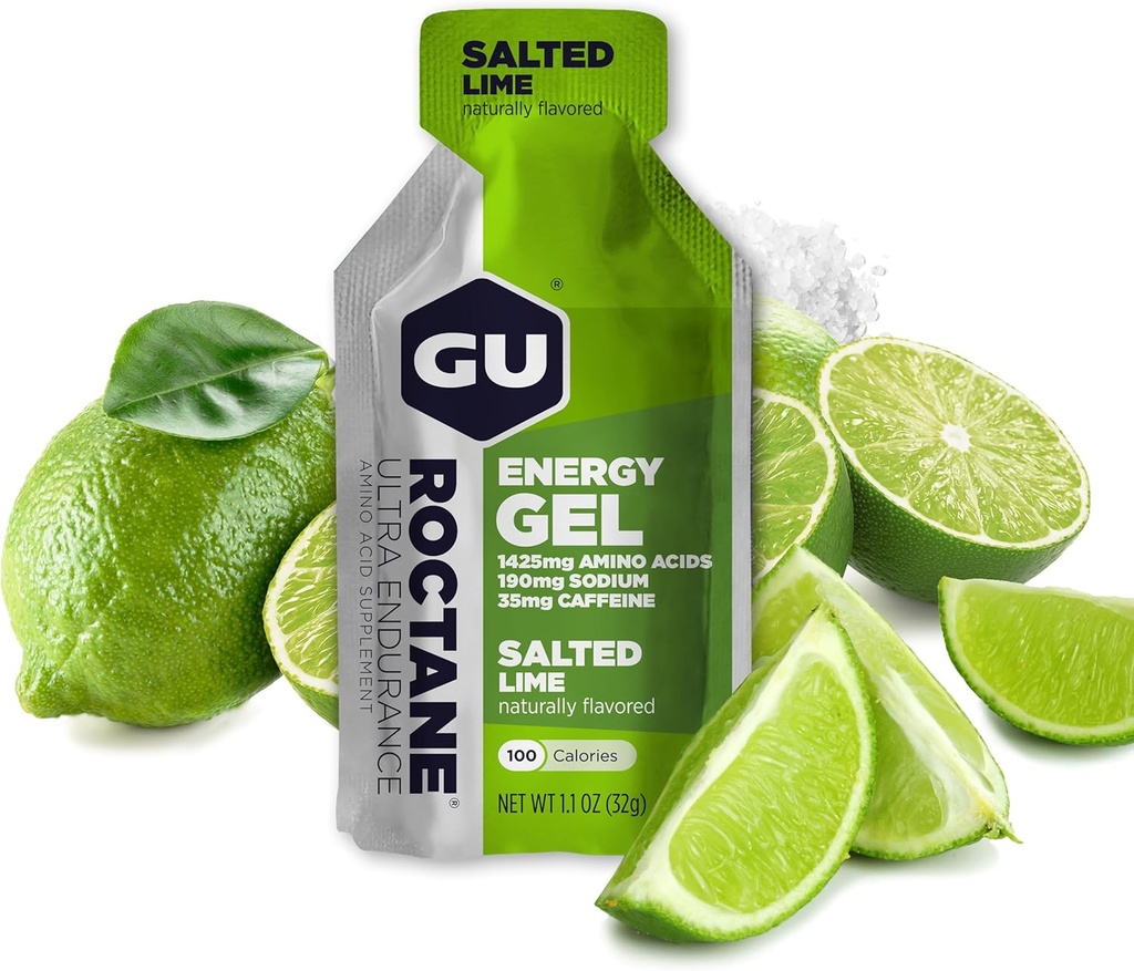 Gu Energy Roktán Ultra Endurance Energy Gel, On-The-Go Športová výživa pre beh, Cyklistika, Turistika alebo lyžovanie, Solená vápno, 24-Count